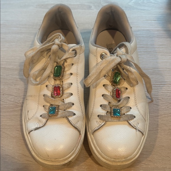 White Steve Madden Sneakers with Colorful Gem Accents - Picture 1 of 5